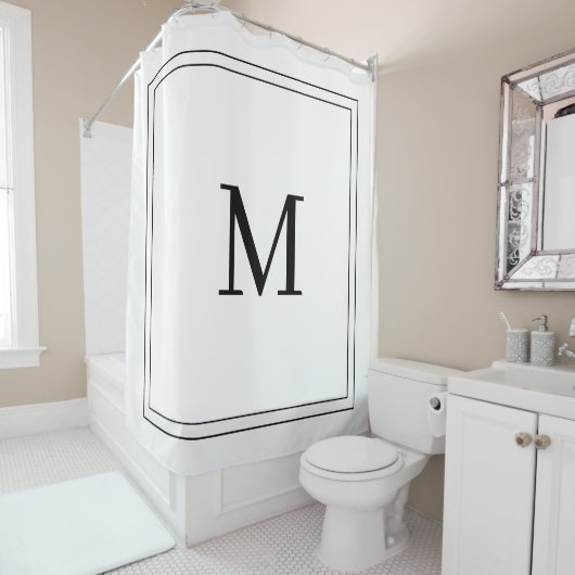 Elegant Black &White Initial Monogram Douchegordijn (In situ)