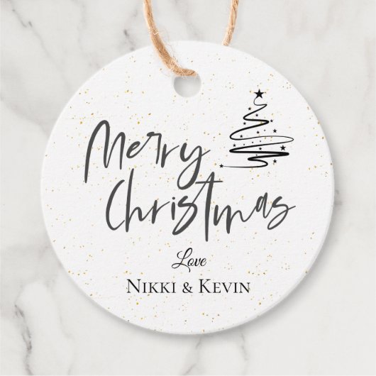 Elegant Black White Kerstboom, pretkerkermis Bedankjes Labels (Voorkant)