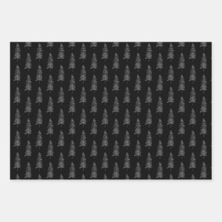 Elegant Black White-kerstboompatroon Inpakpapier Vel