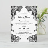 Elegant Black White Lace Wedding Kaart (Staand voorkant)