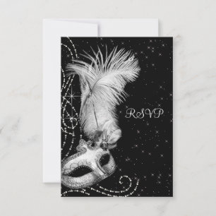 Elegant Black White Masquerade Party RSVP Kaartje