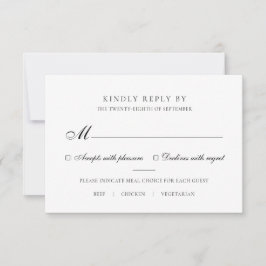 Elegant Black & White Meal Choice Weddenschap RSVP Kaartje