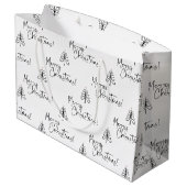 Elegant Black White Merry-kerstboompatroon Groot Cadeauzakje (Achterkant Gekanteld)