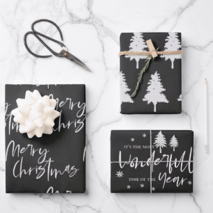 Elegant Black White Merry-kerstcitaat - Gift Inpakpapier Vel