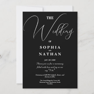 Elegant Black & White Minimalist Weddenschap Kaart