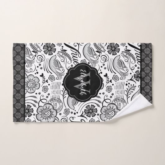 Elegant Black White Monogram Bad Handdoek (Handdoek)