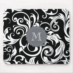 Elegant Black White Monogram Floral Wallpaper Muismat