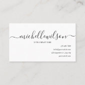 Elegant Black White Monogram Initial Script Name  Visitekaartje (Achterkant)