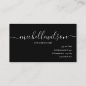 Elegant Black White Monogram Initial Script Name  Visitekaartje (Achterkant)