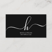 Elegant Black White Monogram Initial Script Name  Visitekaartje (Voorkant)
