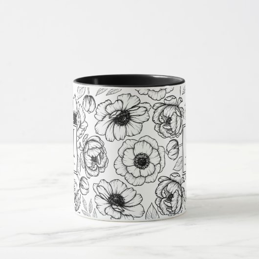 Elegant Black White Monogram Mok (Midden)