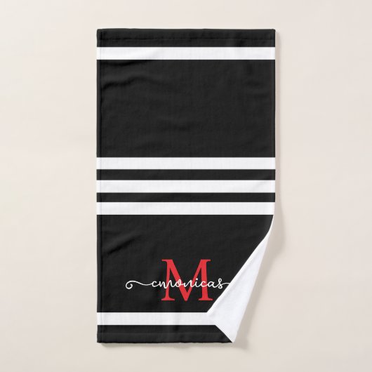 Elegant Black White Monogram Personalized Name (Serviette à main)