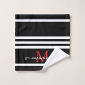 Elegant Black White Monogram Personalized Name  Bad Handdoek (Wasdoekje)