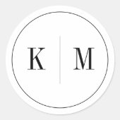 Elegant Black White Monogram Ronde Sticker (Voorkant)