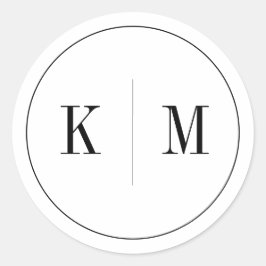 Elegant Black White Monogram Ronde Sticker