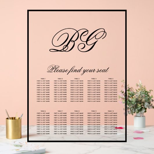 Elegant Black White Monogram Wedding Seding Chart Acryl Bord (Huwelijk)