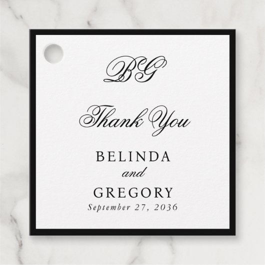 Elegant Black White Monogram Wedding Seding Chart Bedankjes Labels (Voorkant)