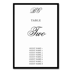 Elegant Black White Monogram Wedding Seding Chart Kaart