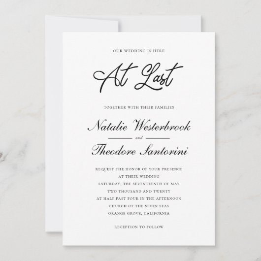 Elegant Black White op onze bruiloft Kaart (Voorkant)