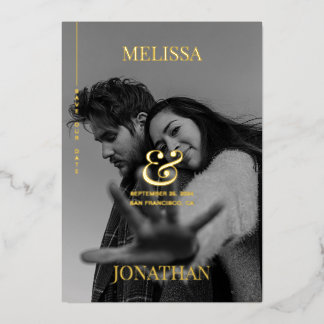 Elegant Black & White Overlay Photo Save the Date Folie Uitnodiging