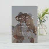 Elegant Black & White Overlay Photo Wedding Kaart (Staand voorkant)