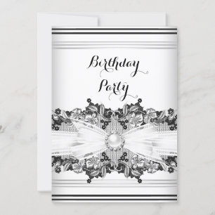 Elegant Black White Pearl Jewel Bow Lace Birthday Kaart