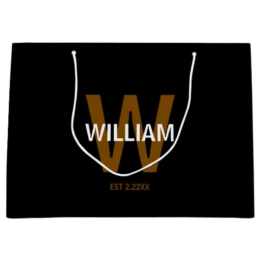 Elegant Black &White Personalized Name Monogram Groot Cadeauzakje (Voorkant)