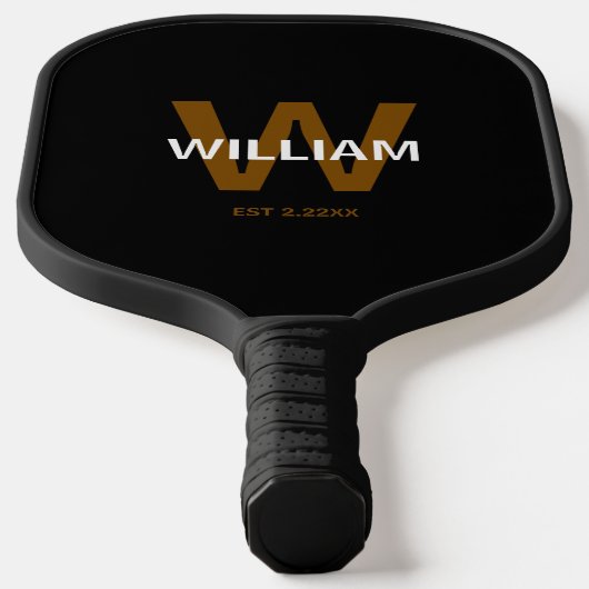 Elegant Black &White Personalized Name Monogram Pickleball Paddle (Laagn)