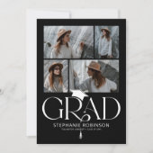 Elegant Black & White Photo Collage Graduation Aankondiging (Voorkant)