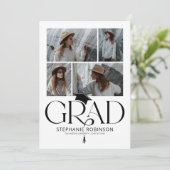 Elegant Black & White Photo Collage Graduation Aankondiging (Staand voorkant)