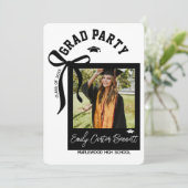 Elegant Black White Photo Coquette Bow Graduation  Kaart (Staand voorkant)