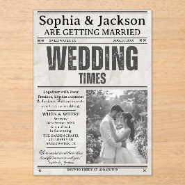 Elegant Black & White Photos Wedding Newspaper     Acryl Uitnodigingen