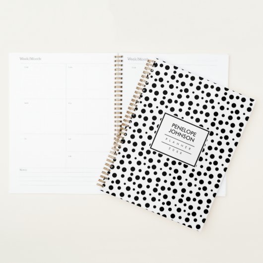 Elegant Black White Polka Dot Pattern Planner (Display)