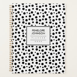 Elegant Black White Polka Dot Pattern Planner