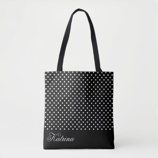 Elegant Black White Polka Pattern, gepersonaliseer Tote Bag (Voorkant)