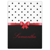 Elegant Black White polka stipt red bow personalis Klembord (Achterkant)
