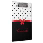 Elegant Black White polka stipt red bow personalis Klembord (Rechts)