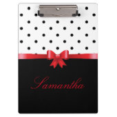 Elegant Black White polka stipt red bow personalis Klembord (Voorkant)