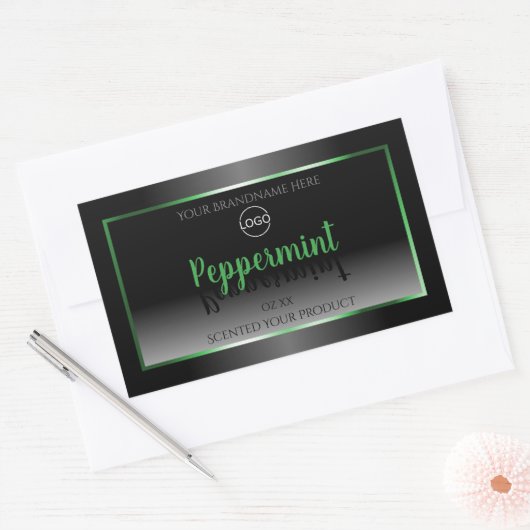 Elegant Black White Product Label Green Lijst Logo (Envelop)