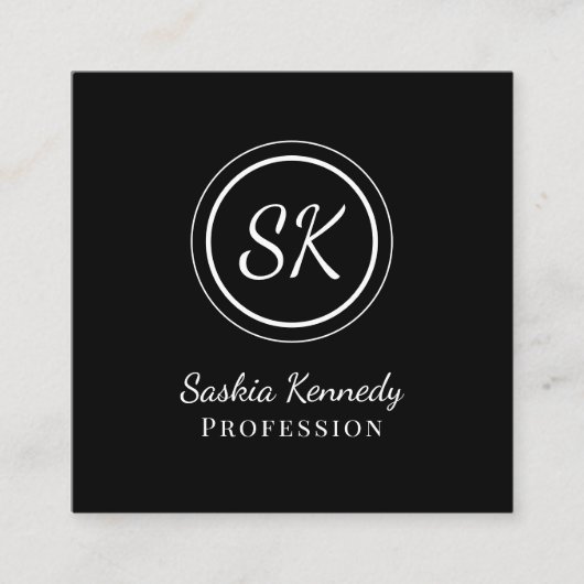 Elegant Black White Professional Monogram Vierkante Visitekaartje (Voorkant)