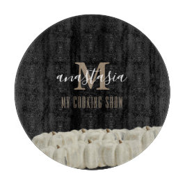 Elegant Black White Pumpkin Monogram Round Snijplank