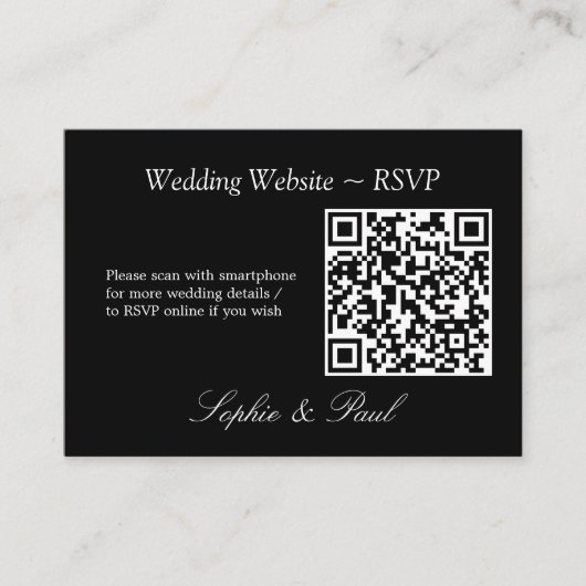 Elegant Black White QR Code Website RSVP Card Informatiekaartje (Voorkant)