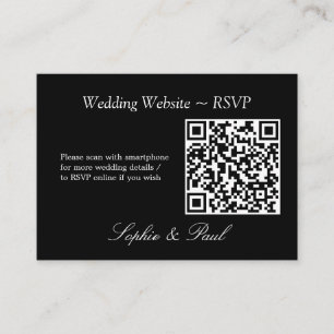Elegant Black White QR Code Website RSVP Card Informatiekaartje
