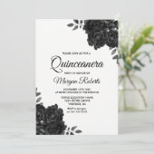 Elegant Black & White Rose Quinceanera Kaart (Staand voorkant)