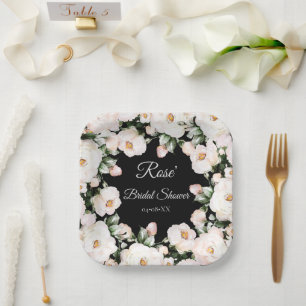 Elegant Black White Rozen Vrijgezellenfeest Papieren Bordje