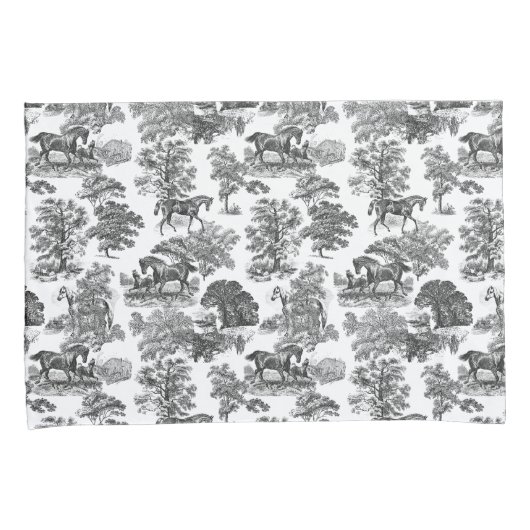 Elegant Black White Rustic Horses Toile Kussensloop (Voorkant-Rechts)