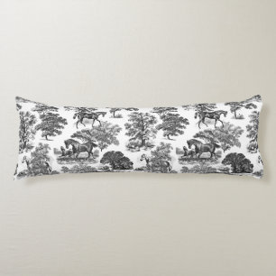 Elegant Black White Rustic Horses Toile Lichaamskussen