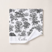 Elegant Black White Rustic Horses Toile Name Bad Handdoek (Wasdoekje)
