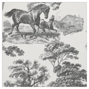 Elegant Black White Rustic Horses Toile Stof