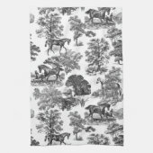 Elegant Black White Rustic Horses Toile Theedoek (Verticaal)